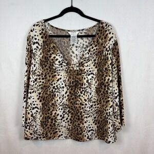 George‎ Liquid Knit Leopard Print Stretch 3/4 sleeve Blouse Size 22W/24W comfort